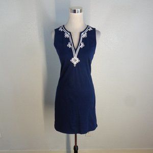 Lands End Navy Blue Swim Cover Up Embellished sz S Dress V Neck Tunic Pullover